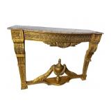 ORNATE GOLD MARBLE TOP CONSOLE TABLE