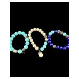 DESIGNER LOT OF 3 GEMSTONE STRETCH BRACELETS;
