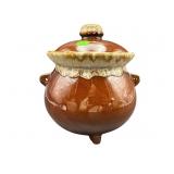 BROWN AND DRIP GLAZE FOOTED BEAN POT