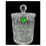 LARGE CUT CRYSTAL TWISTED PALM LEAF BISCUIT JAR