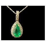 14K EMERALD & DIAMOND PENDANT W CHAIN