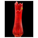 LARGE L.E SMITH RED ORANGE SWUNG VASE
