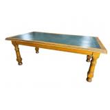 LARGE OAK ALL TURNED LEGS LEATHER TOP CONFERENCE