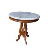 ROUND WALNUT VICTORIAN MARBLE TOP TABLE
