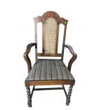 OAK BARLEY TWIST CANE BACK ARM CHAIR