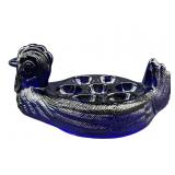 COBALT GLASS ROOSTER EGG DISH