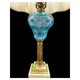 AQUA BLUE COIN DOT BRASS AND MARBLE LAMP
