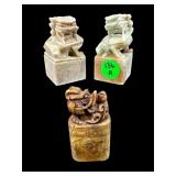LOT OF 3 SMALL MARBLE FOO DOG STAMPS