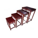 4 ROSEWOOD CARVED STACKING TABLES