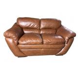LEATHER SUPERB CREATIONS BROWN LOVESEAT
