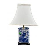 BLUE AND WHITE PEACOCK PORCELAIN LAMP
