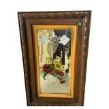 OAK PAINT DECORATED ETCHED MIRROR