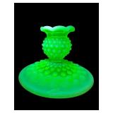 FENTON LIME GREEN OPALESCENT HOBNAIL CANDLE HOLDER