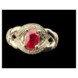 14K NATURAL RED RUBY & DIAMOND RING