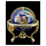BRASS AND GEMSTONE TABLETOP GLOBE WITH COMPASS