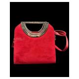 RED SUEDE CHARLOTTE STYLE POUCH HANDBAG