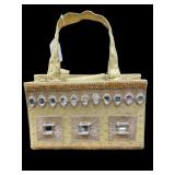 GOLDEN EMBELLISHED HANDBAG WITH MIRRORS AND BEADS