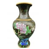 12 IN CLOISONNE GREEN AND BROWN VASE