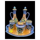 7 PC VINTAGE HAND PAINTED LUSTERWARE CONDIMENT SET
