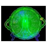 GREEN DEPRESSION 'CHERRY BLOSSOM' URANIUM GLASS 2