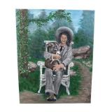 LADY HOLDING DONKEY FOLK ART PAINTING ON CANVAS