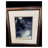 FRAMED ARTIST SIGNED SNOWY OWL LITHOGRAPH