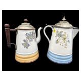 LOT OF 2 FLORAL ENAMEL COFFEE POTS