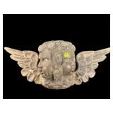 LARGE WOOD CARVED DOUBLE CHERUB WALL HANGER