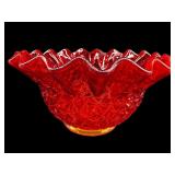 FENTON AMBERINA BUTTONS & BOWS CADMIUM GLOW BOWL