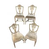 4 DISTRESSED CARVED SHIELD BACK CHAIRS