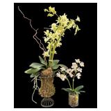 2 PC FAUX FLORAL ARRANGEMENTS IN URN/VASE