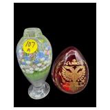 2 PC LOT RUBY ART GLASS EGG & MILLEFIORI PERFUME