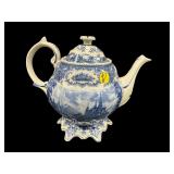 BLUE AND WHITE CASTLE SCENE PORCELAIN TEAPOT
