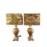 PAIR OF WOODEN AND GLASS TABLE LAMPS