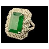 PLATINUM NATURAL BRAZILIAN EMERALD & DIAMOND RING