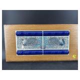 PEACOCK TILE CERAMIC ON WOOD WALL HANGING