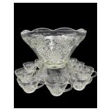 11 PC SET VINTAGE GRAPE AND LEAF GLASS PUNCHBOWL