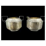 PR OF ART DECO GREEK KEY SOLID STERLING CREAMER