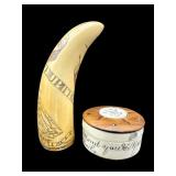 2 PC ARTEK CARVED FAUX TUSK & PILL BOX
