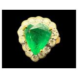 14K 2 TONE NATURAL EMERALD & DIAMOND RING