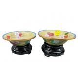 PR OF EXTRA SMALL YELLOW CLOISONNE BOWLS ON STAND