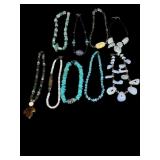 LOT OF 9 GEMSTONE COSTUME JEWELRY NECKLACES