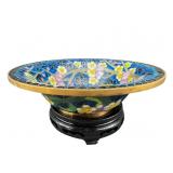 BLUE CLOISONNE BOWL ON STAND
