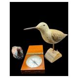 3 PC WOOD CARVED BIRD & COMPASS LOT