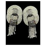 DESIGNER JOAN BOYCE DOUBLE HOOP CRYSTAL EARRINGS;