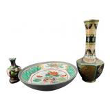 2 CLOISONNï¿½ VASES & BOWL