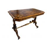 ALL BURLED WALNUT INLAID CONSOLE TABLE