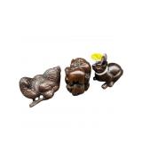 3 PC LOT JAPANESE WOODEN CARVED MINIATURE ANIMALS