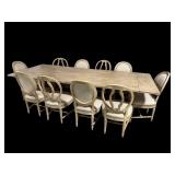PICKLED FINISH X-BASE DINING ROOM TABLE AND 10