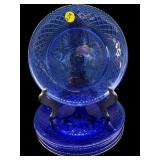 SET OF 6 PRESSED GLASS COBALT PLATES